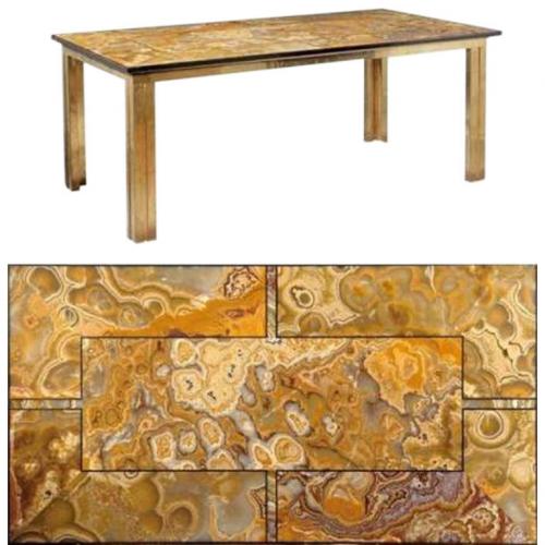 A Brass Modernist Dining Table with an Agate & Marble Top