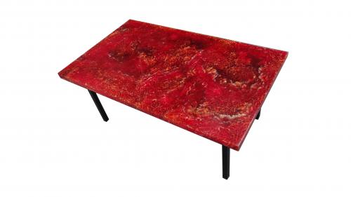 Mid Century Cocktail Table in Crackled Resin and Steel in the style of Pierre Giraudon